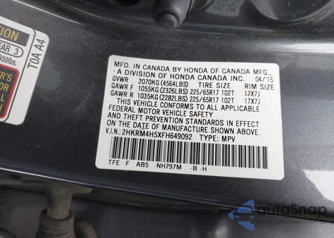 2015 Honda Cr-V Ex z USA, uszkodzony, nr VIN 2HKRM4H5XFH649092